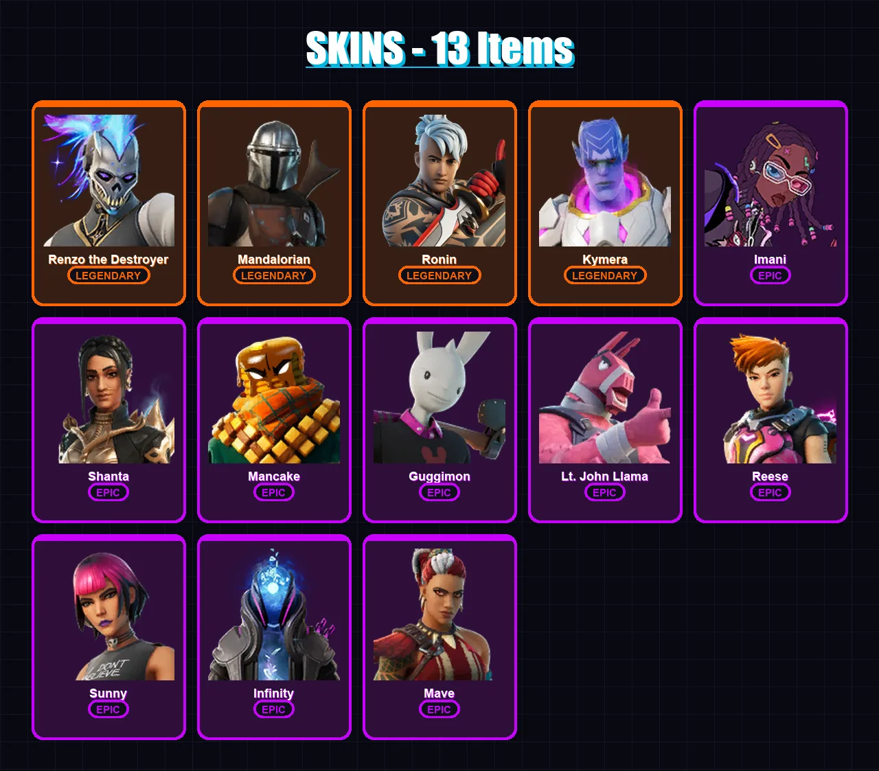 [PC/PSN] | Renzo the Destroyer | Mandalorian | Ronin | Kymera | Imani | 13 skin | 29 pickaxe | 16 emote | 34 glider | Lv352