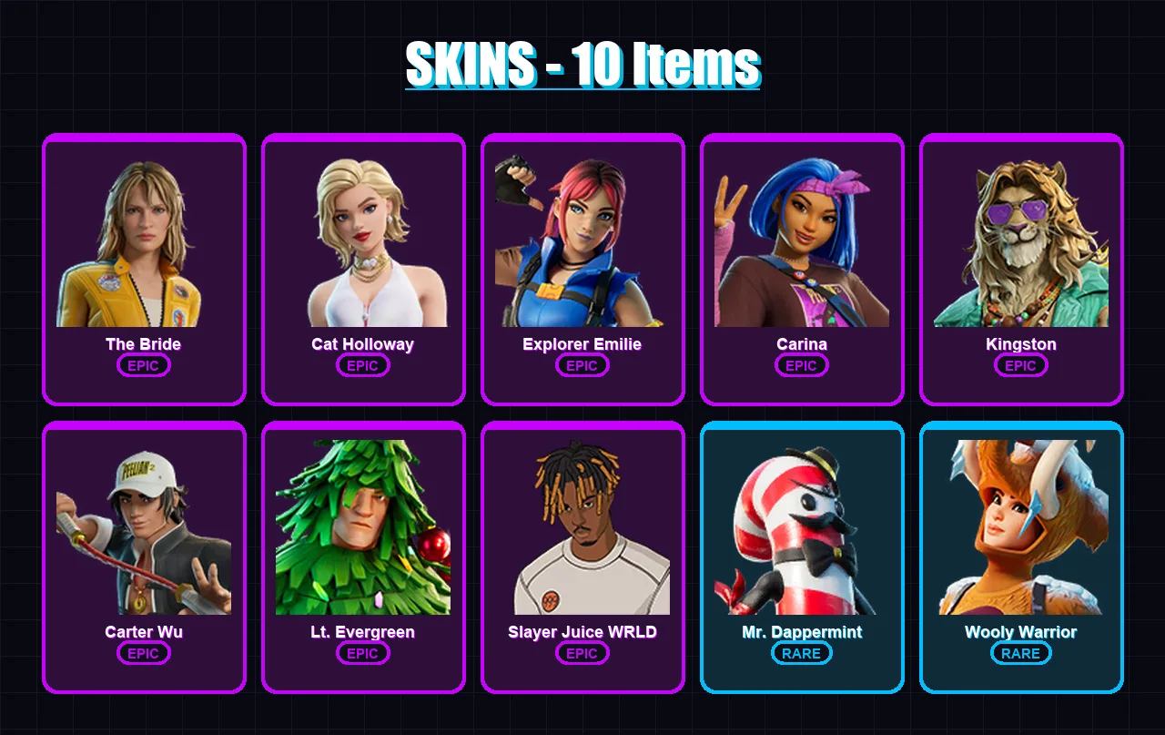 [PC/XBOX/PSN] | The Bride | Cat Holloway | Explorer Emilie | Carina | Kingston | 10 skin | 17 pickaxe | 16 emote | 17 glider | Lv173
