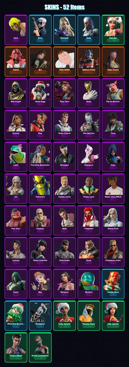 [PS4/PS5/XBOX/PC] | Hana | Echo | Serenade | Zadie | Nog Ops | 52 skin | 86 pickaxe | 51 emote | 57 glider | Lv706