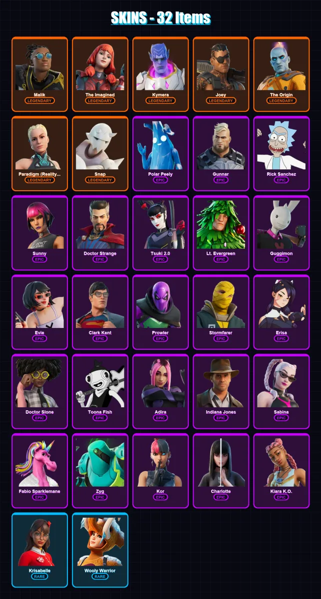 [SWITCH/XBOX/PSN/PC] | Malik | The Imagined | Kymera | Joey | The Origin | 32 skin | 44 pickaxe | 37 emote | 49 glider | Lv861