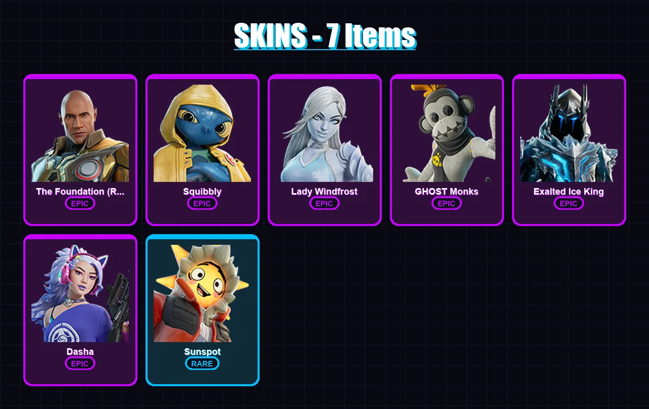 [PC/XBOX/PSN] | The Foundation (Reforged) | Squibbly | Lady Windfrost | 7 skin | Lv73