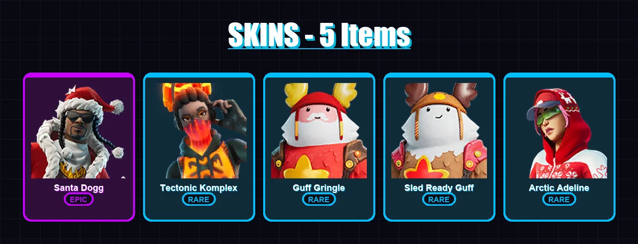 [PC/XBOX/PSN] | Santa Dogg | Tectonic Komplex | Guff Gringle | Sled Ready Guff | Arctic Adeline | 5 skin | 14 pickaxe | 13 emote | 16 glider | Lv200