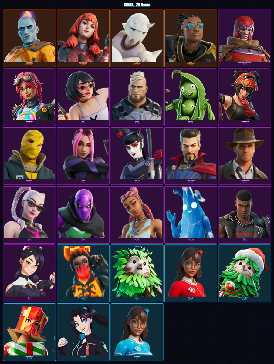 [PC/XBOX] | The Origin | The Imagined | Snap | Malik | Wastelander Magneto | 28 skin | 44 pickaxe | 20 emote | 39 glider | Lv587