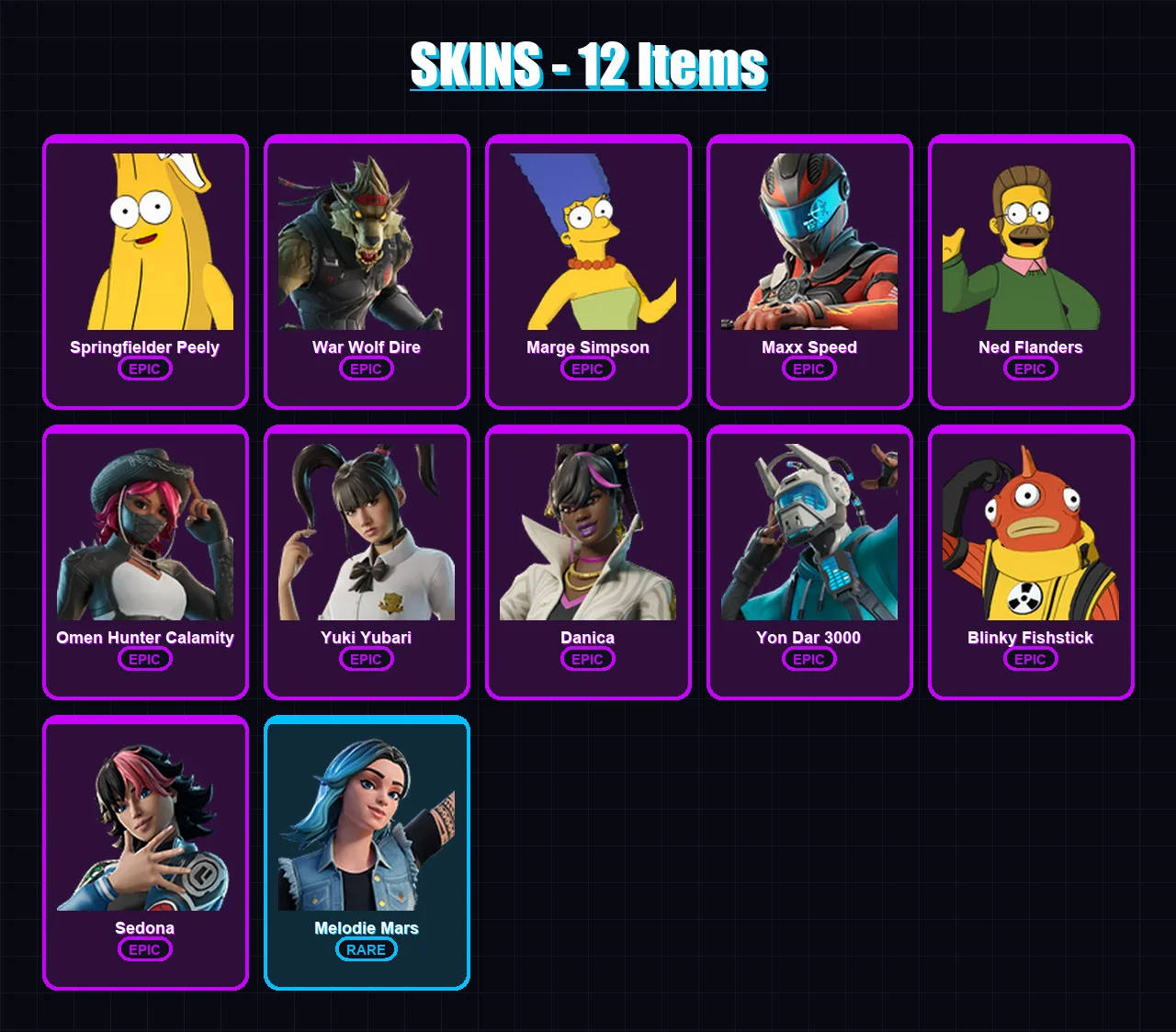 [PC/PSN] | Springfielder Peely | War Wolf Dire | Marge Simpson | Maxx Speed | Ned Flanders | 12 skin | 18 pickaxe | 16 emote | 12 glider | Lv164 — Game account
