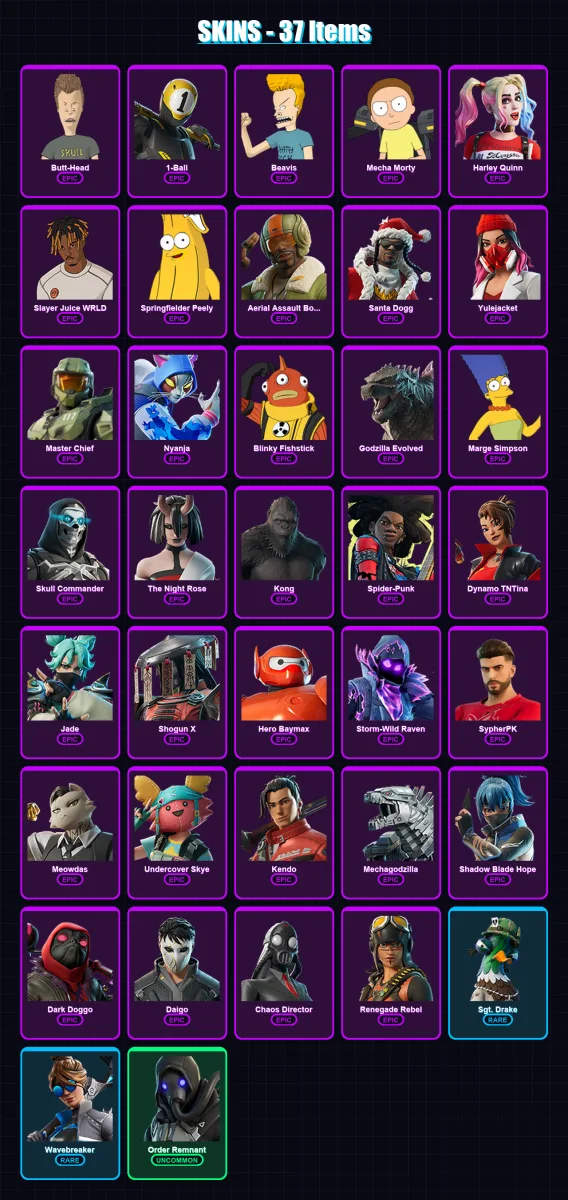 [PC/XBOX] | Butt-Head | 1-Ball | Beavis | Mecha Morty | Harley Quinn | 37 skin | 56 pickaxe | 39 emote | 31 glider | Lv532 — Fortnite account