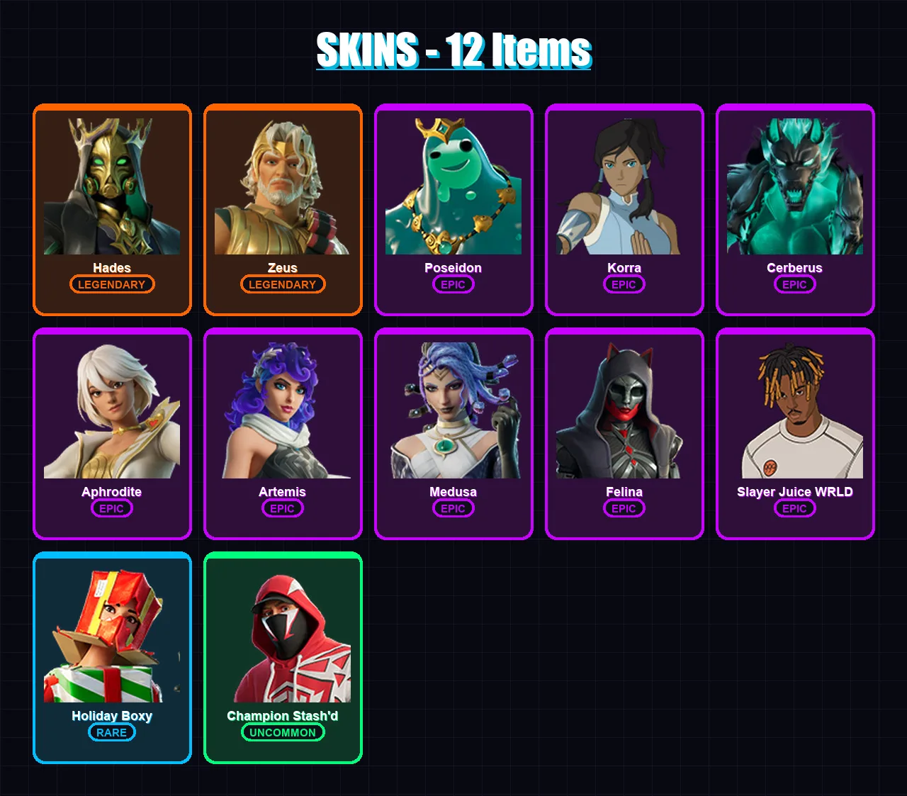 [PC/XBOX/PSN] | Hades | Zeus | Poseidon | Korra | Cerberus | 12 skin | 54 pickaxe | 26 emote | 36 glider | Lv582 — Fortnite account