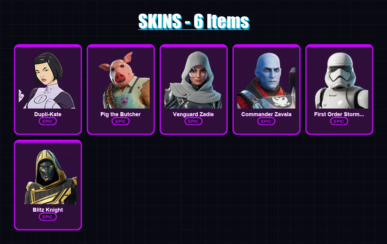 [PC/PSN] | Dupli-Kate | Pig the Butcher | Vanguard Zadie | 6 skin | Lv493