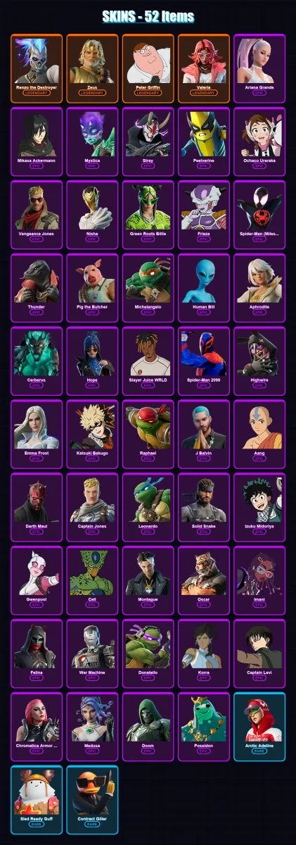 [PC/XBOX/PSN] | Renzo the Destroyer | Zeus | Peter Griffin | Valeria | Ariana Grande | 52 skin | 82 pickaxe | 51 emote | 74 glider | Lv900 — Fortnite account