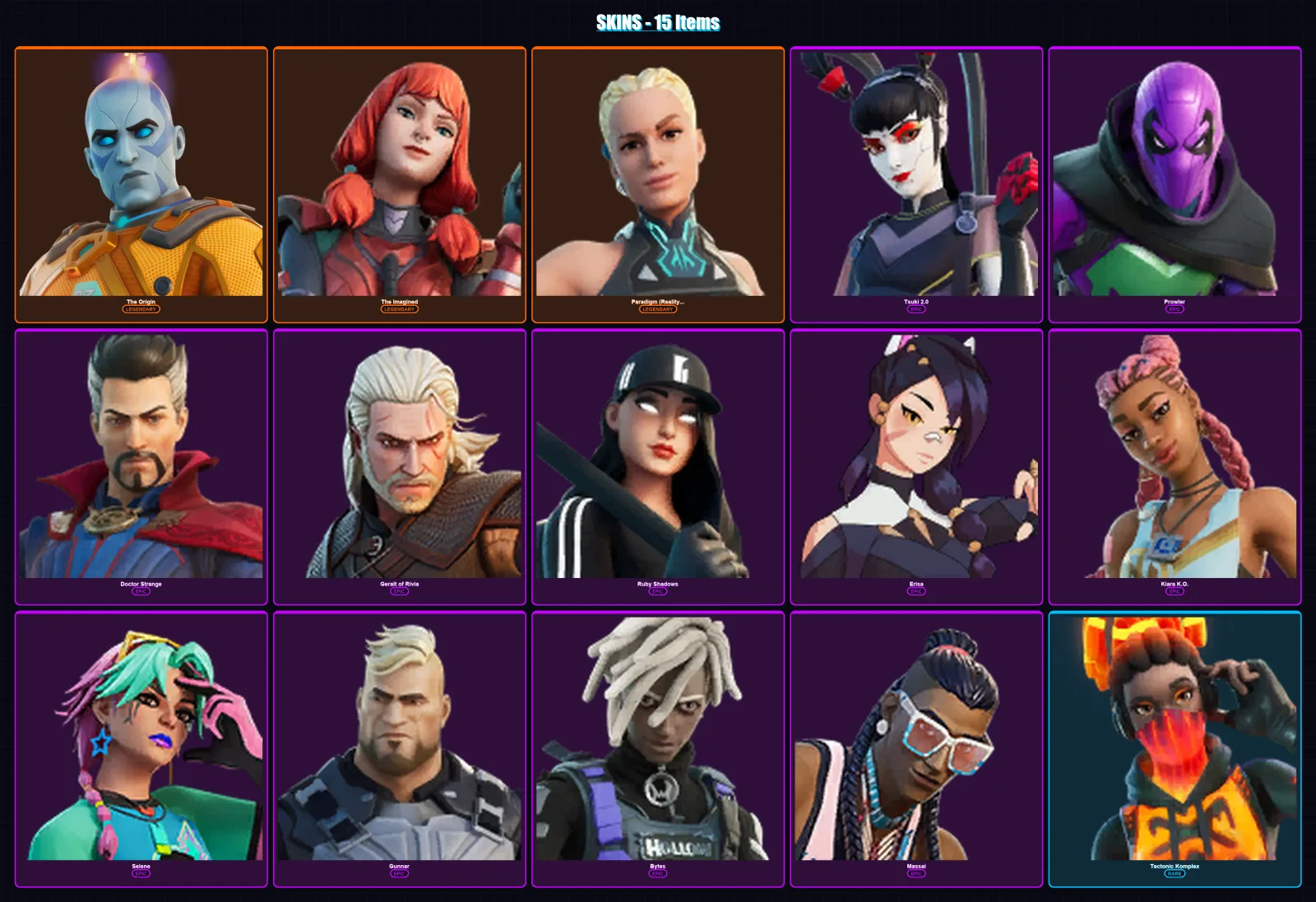 [PC/XBOX/PSN] | The Origin | The Imagined | Paradigm (Reality-659) | Tsuki 2.0 | Prowler | 15 skin | 21 pickaxe | 14 emote | 26 glider | Lv387