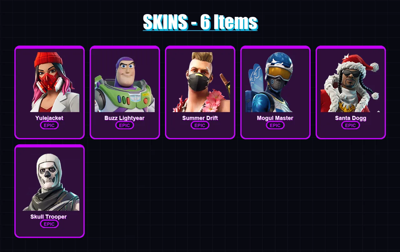 [PC/XBOX/PSN] | Yulejacket | Buzz Lightyear | Summer Drift | Mogul Master | Santa Dogg | 6 skin | 18 pickaxe | 22 emote | 17 glider | Lv185