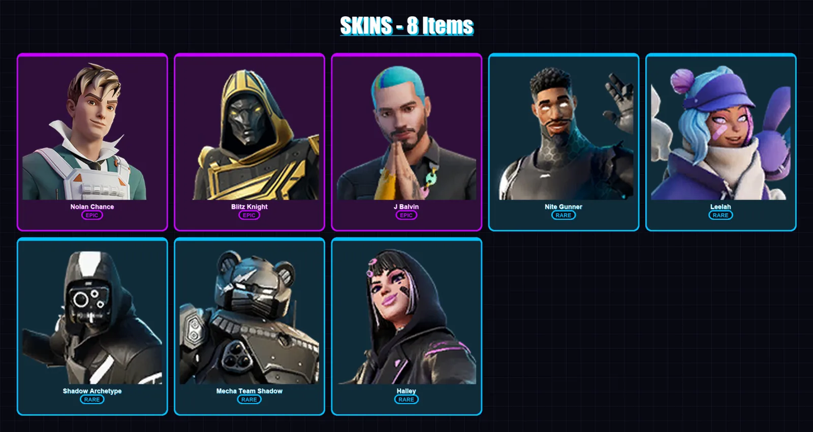 [PC/XBOX/PSN] | Nolan Chance | Blitz Knight | J Balvin | Nite Gunner | Leelah | 8 skin | 12 pickaxe | 11 emote | 9 glider | Lv70