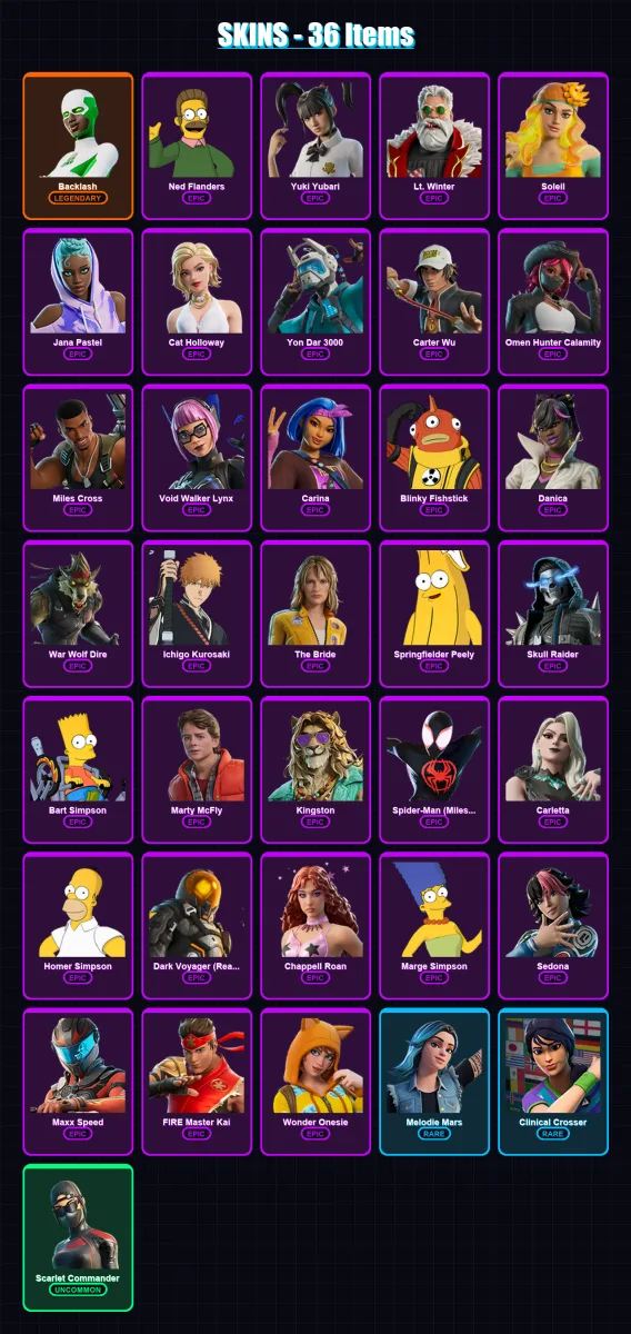 [PC/XBOX/PSN] | Backlash | Ned Flanders | Yuki Yubari | Lt. Winter | Soleil | 36 skin | 46 pickaxe | 32 emote | 21 glider | Lv254 — Fortnite account