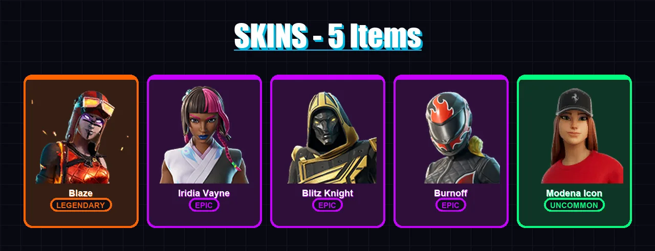 [PC/PSN] | Blaze | Iridia Vayne | Blitz Knight | Burnoff | Modena Icon | 5 skin | 16 pickaxe | 10 emote | 11 glider | Lv123