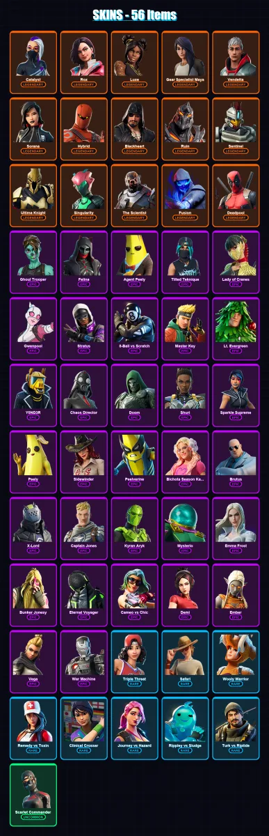 [PC/XBOX/PSN] | Catalyst | Rox | Luxe | Gear Specialist Maya | Vendetta | 56 skin | 75 pickaxe | 61 emote | 64 glider | Lv927