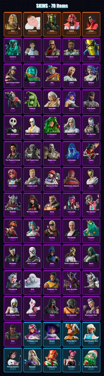 [PC/XBOX/PSN] | Zeus | Peter Griffin | Hades | Valeria | Joltara | 70 skin | 72 pickaxe | 71 emote | 52 glider | Lv743