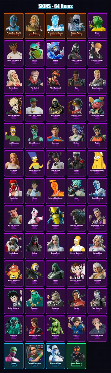 [PS4/PS5/XBOX/PC] | Frozen Red Knight | Zeus | Frozen Love Ranger | Frozen Raven | Ziggy | 64 skin | 93 pickaxe | 53 emote | 63 glider | Lv589
