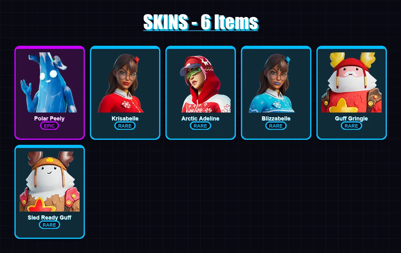 [PC/XBOX/PSN] | Polar Peely | Krisabelle | Arctic Adeline | Blizzabelle | Guff Gringle | 6 skin | 17 pickaxe | 9 emote | 18 glider | Lv243