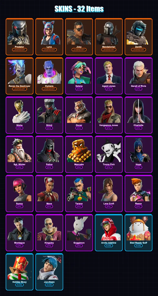 [PS4/PS5/XBOX/PC] | Predator | Lynx | Joey | Mandalorian | Zenith | 32 skin | 54 pickaxe | 31 emote | 43 glider | Lv504 — Fortnite account