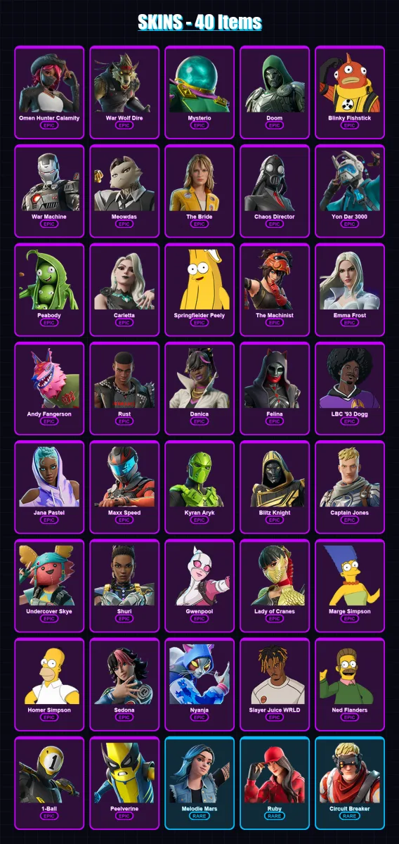 [PC/XBOX/PSN] | Omen Hunter Calamity | War Wolf Dire | Mysterio | Doom | Blinky Fishstick | 40 skin | 78 pickaxe | 50 emote | 51 glider | Lv597