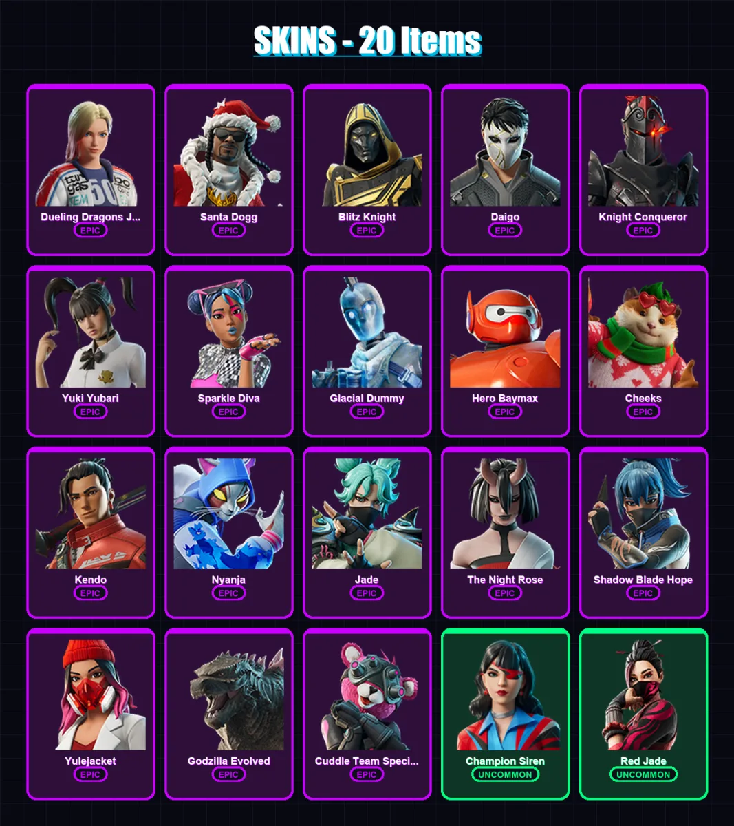 [PS4/PS5/XBOX/PC] | Dueling Dragons Jackie | Santa Dogg | Blitz Knight | 20 skin | Lv689
