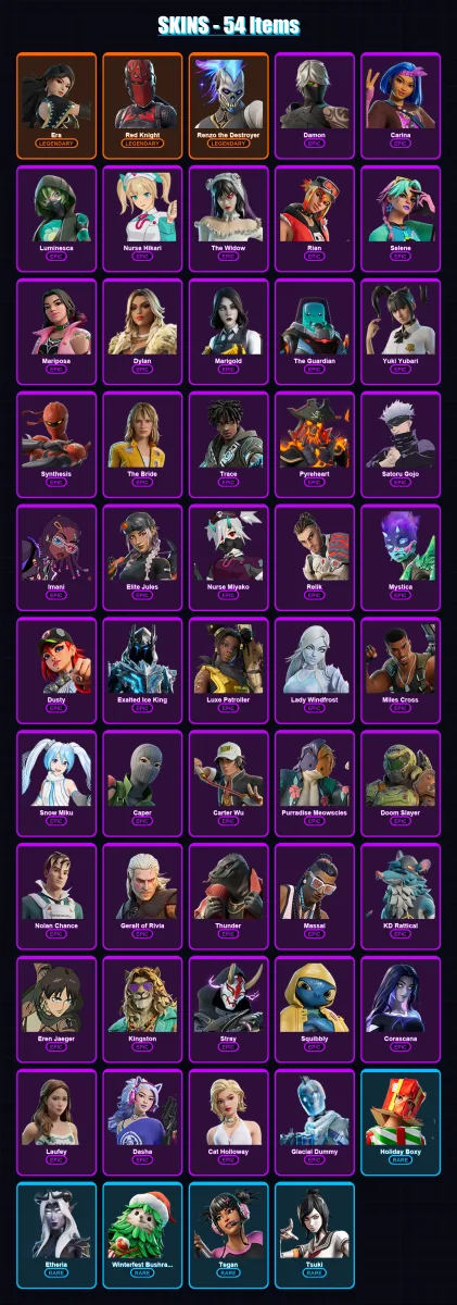 [PC/XBOX/PSN] | Era | Red Knight | Renzo the Destroyer | Damon | Carina | 54 skin | 64 pickaxe | 42 emote | 51 glider | Lv372