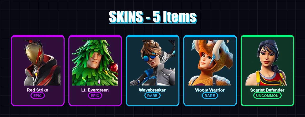 [PC/XBOX/PSN] | Red Strike | Lt. Evergreen | Wavebreaker | Wooly Warrior | Scarlet Defender | 5 skin | 7 pickaxe | 15 emote | 14 glider | Lv165 — Game account