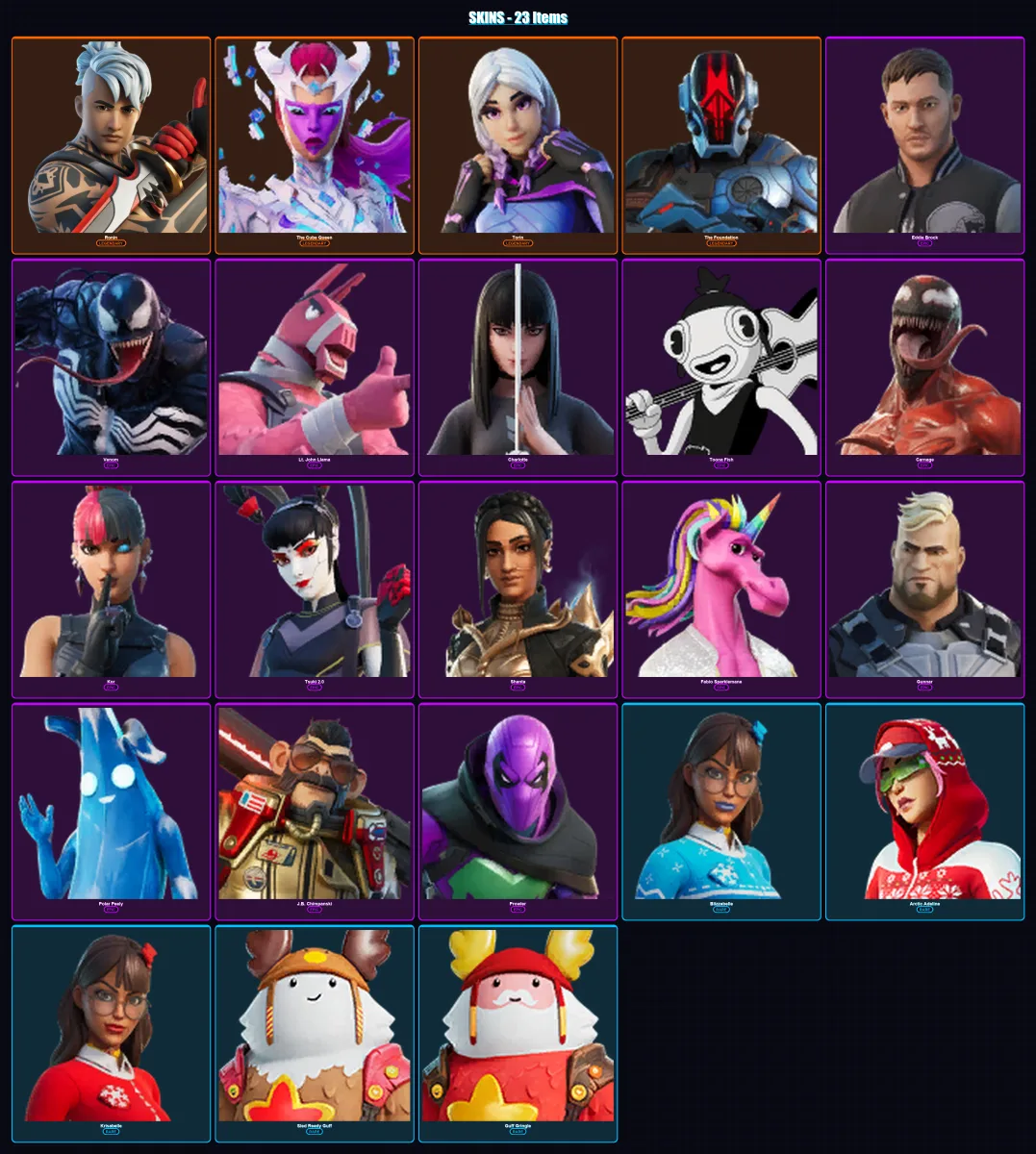 [PC/XBOX/PSN] | Ronin | The Cube Queen | Torin | The Foundation | Eddie Brock | 23 skin | 48 pickaxe | 33 emote | 40 glider | Lv512