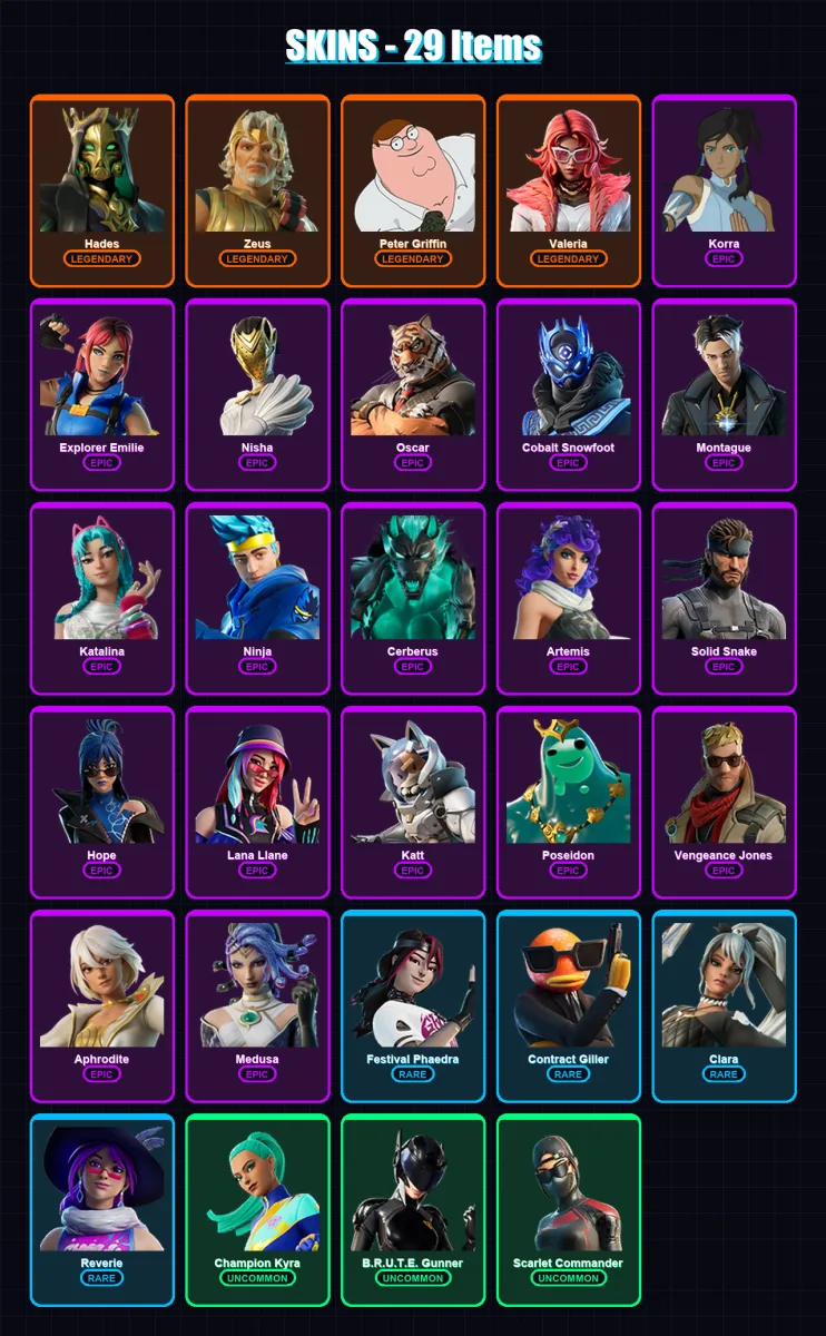 [PS4/PS5/XBOX/PC] | Hades | Zeus | Peter Griffin | Valeria | Korra | 29 skin | 39 pickaxe | 28 emote | 22 glider | Lv331