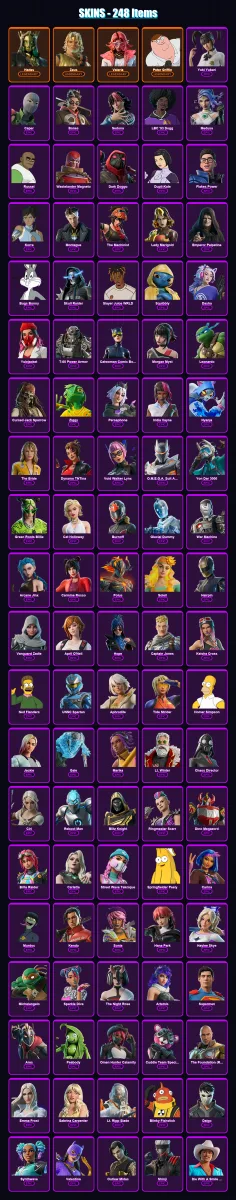 [PS4/PS5/XBOX/PC] | Hades | Zeus | Valeria | Peter Griffin | Yuki Yubari | 248 skin | 285 pickaxe | 186 emote | 149 glider | Lv3675 — Fortnite account
