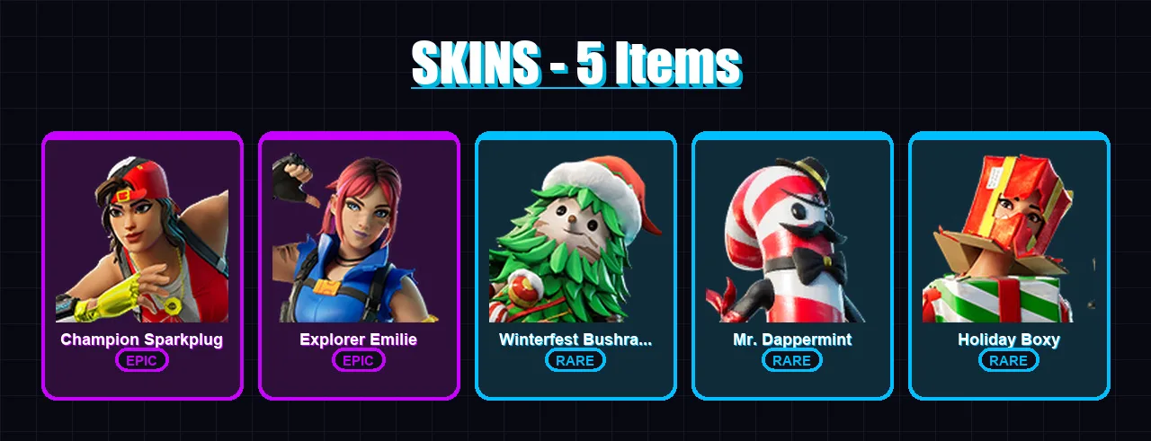 [SWITCH/PSN/PC] | Champion Sparkplug | Explorer Emilie | Winterfest Bushranger | 5 skin | Lv64