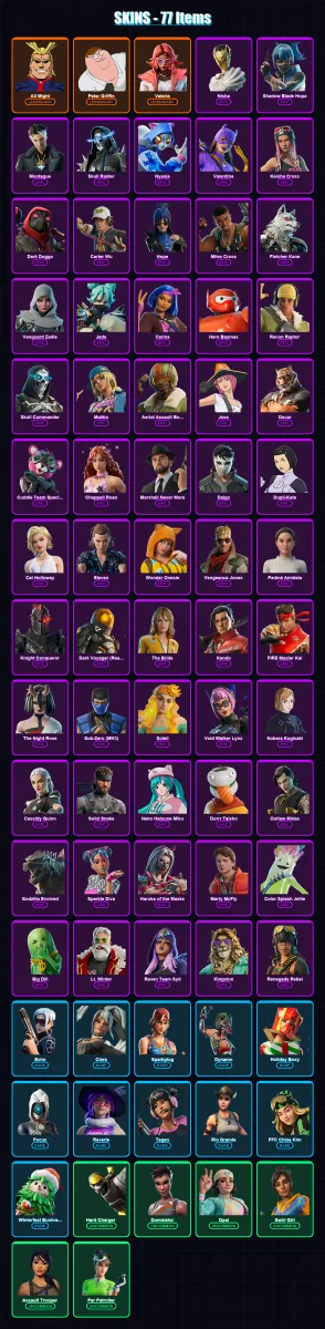 [PC/XBOX] | All Might | Peter Griffin | Valeria | Nisha | Shadow Blade Hope | 77 skin | 107 pickaxe | 74 emote | 64 glider | Lv1617
