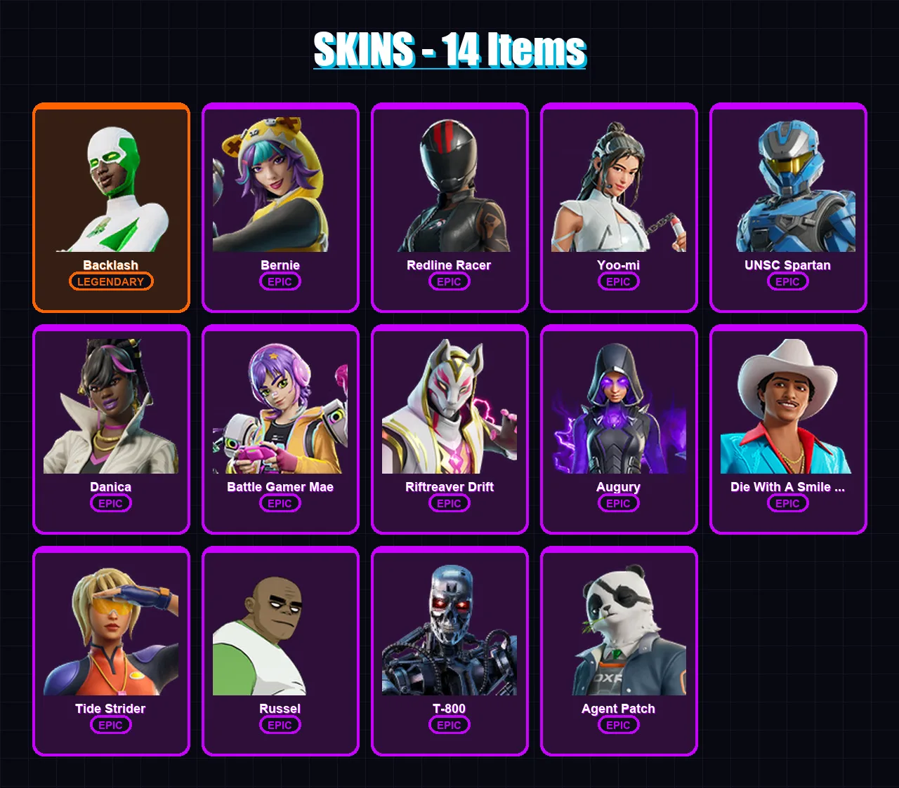 [PC/XBOX/PSN] | Backlash | Bernie | Redline Racer | Yoo-mi | UNSC Spartan | 14 skin | 22 pickaxe | 15 emote | 15 glider | Lv92