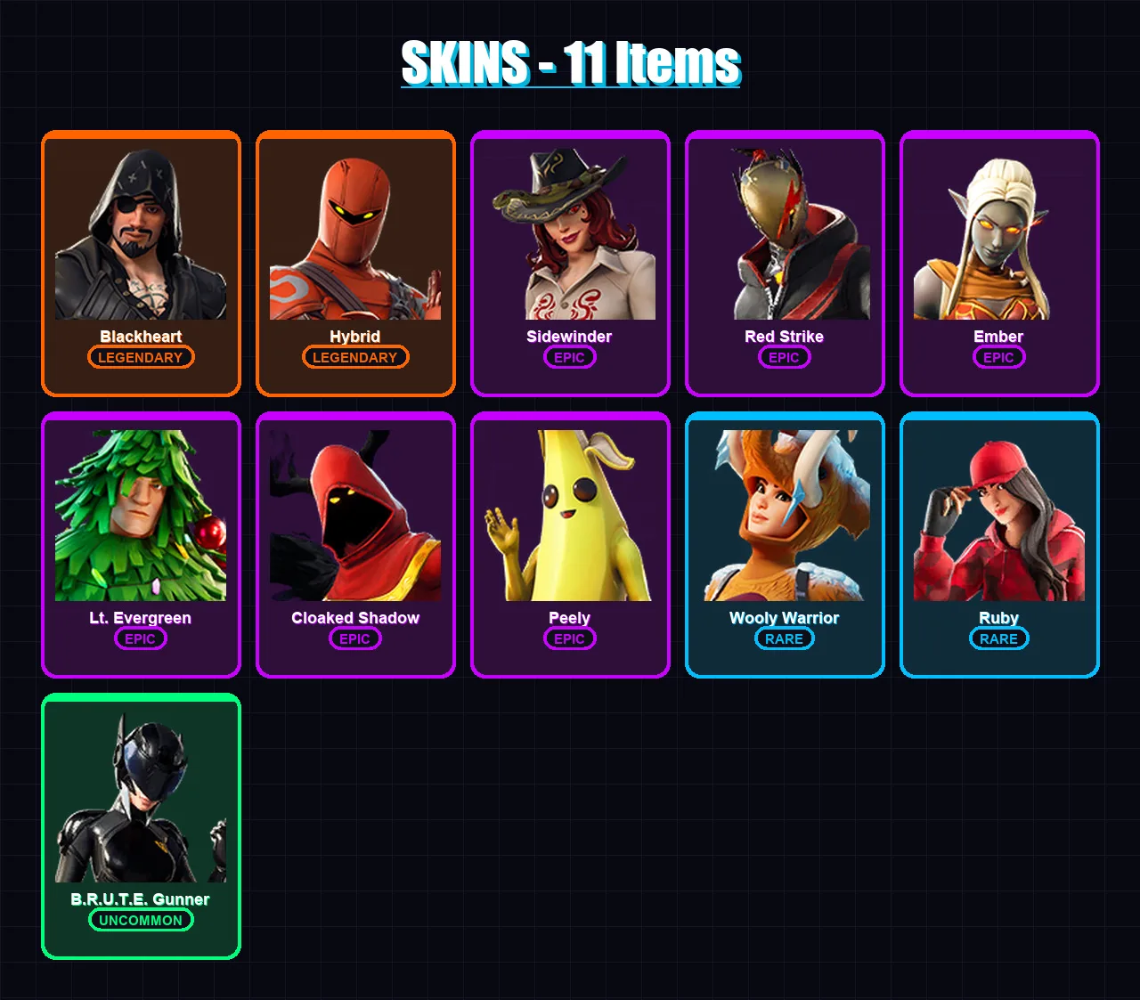 [PC/XBOX/PSN] | Blackheart | Hybrid | Sidewinder | Red Strike | Ember | 11 skin | 14 pickaxe | 16 emote | 18 glider | Lv294