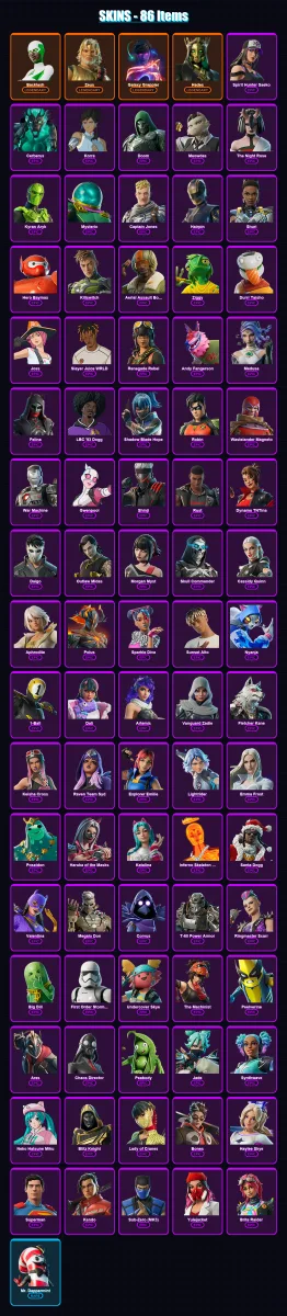 [PS4/PS5/PC] | Backlash | Zeus | Galaxy Grappler | Hades | Spirit Hunter Saeko | 86 skin | 123 pickaxe | 77 emote | 86 glider | Lv1469