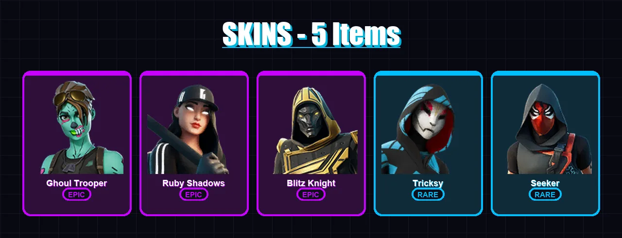 [PC/XBOX] | Ghoul Trooper | Ruby Shadows | Blitz Knight | Tricksy | Seeker | 5 skin | 12 pickaxe | 13 emote | 13 glider | Lv153