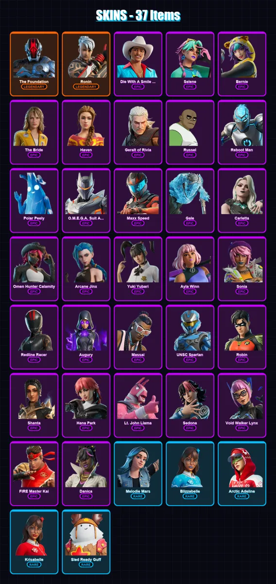 [PC/XBOX/PSN] | The Foundation | Ronin | Die With A Smile Bruno | Selene | Bernie | 37 skin | 29 pickaxe | 15 emote | 20 glider | Lv141 — Fortnite account