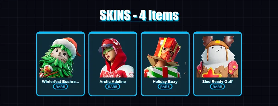[PC/PSN] | Winterfest Bushranger | Arctic Adeline | Holiday Boxy | Sled Ready Guff | 4 skin | 12 pickaxe | 9 emote | 16 glider | Lv269 — main preview