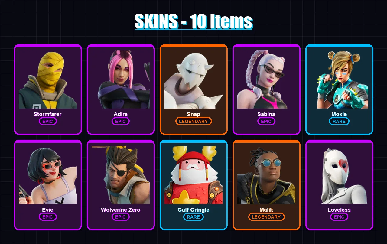 [PC/XBOX/PSN] | Stormfarer | Adira | Snap | Sabina | Moxie | 10 skin | 16 pickaxe | 11 emote | 13 glider | Lv174