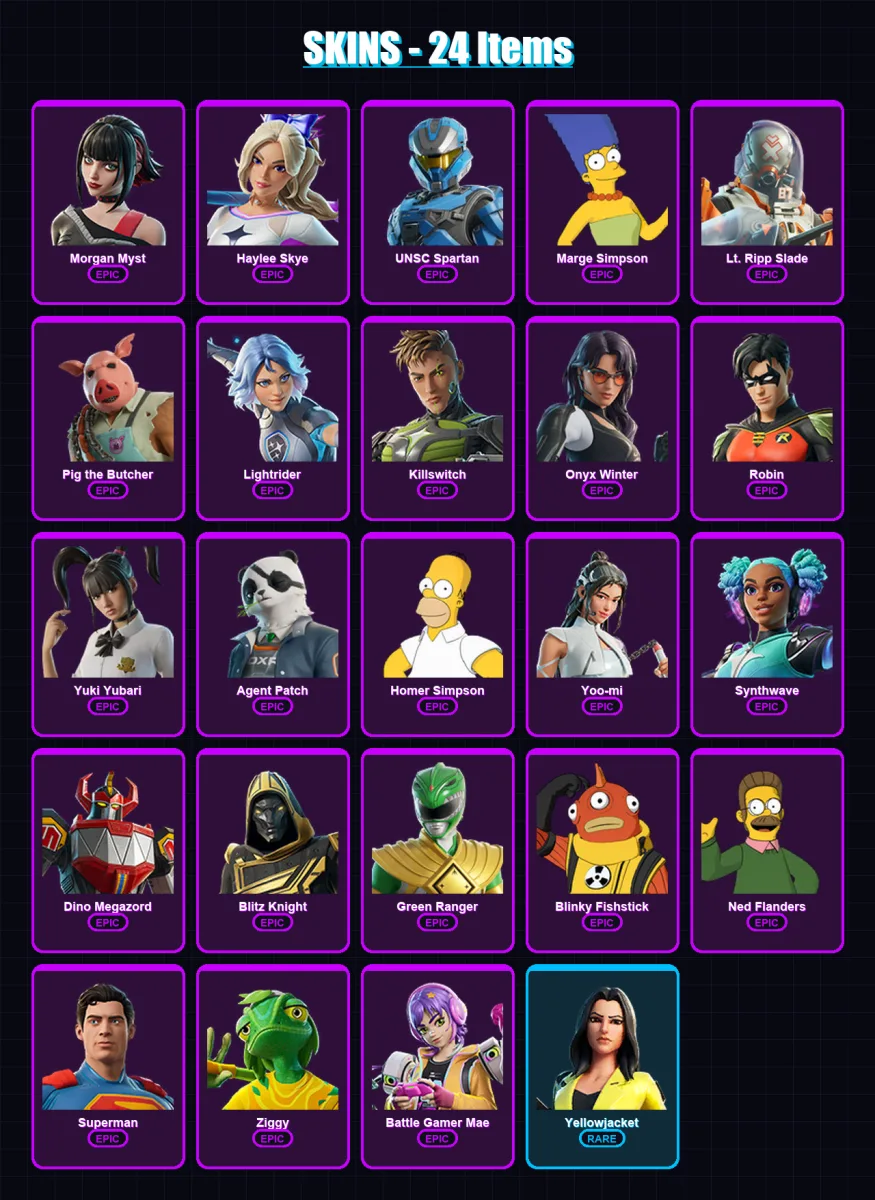 [PS4/PS5/XBOX/PC] | Morgan Myst | Haylee Skye | UNSC Spartan | Marge Simpson | Lt. Ripp Slade | 24 skin | 54 pickaxe | 29 emote | 37 glider | Lv447 — Fortnite account