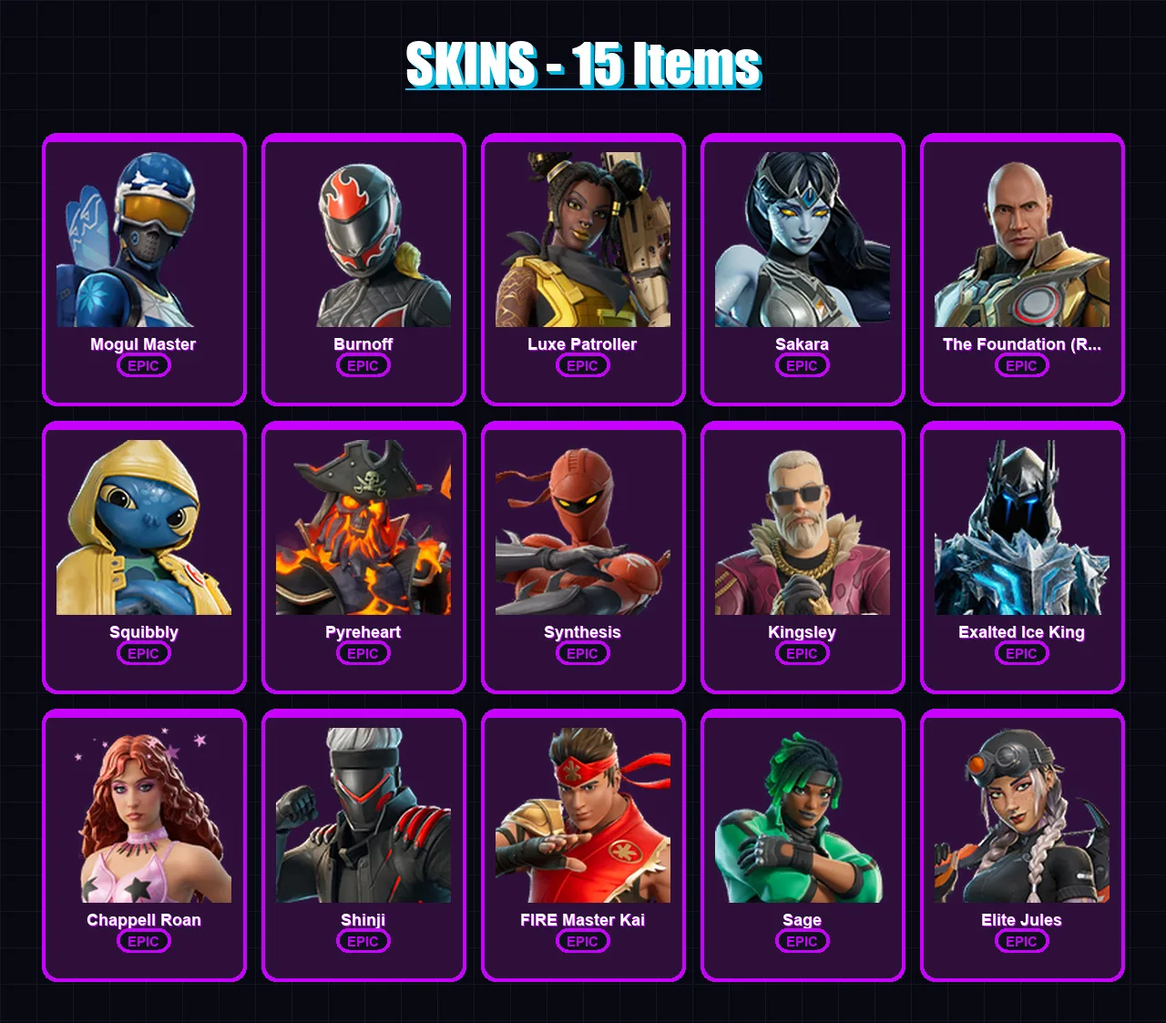 [PS4/PS5/XBOX/PC] | Mogul Master | Burnoff | Luxe Patroller | Sakara | The Foundation (Reforged) | 15 skin | 48 pickaxe | 21 emote | 23 glider | Lv1 — Fortnite account