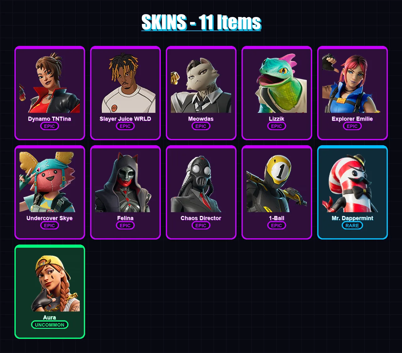 [PC/XBOX/PSN] | Dynamo TNTina | Slayer Juice WRLD | Meowdas | Lizzik | Explorer Emilie | 11 skin | 50 pickaxe | 22 emote | 34 glider | Lv437