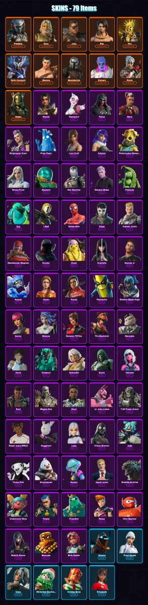 [PC/PSN] | Predator | Zeus | Joey | Raz | Oro | 79 skin | 110 pickaxe | 75 emote | 100 glider | Lv1167