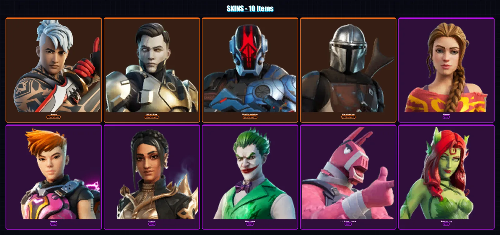 [PC/XBOX/PSN] | Ronin | Midas Rex | The Foundation | Mandalorian | Haven | 10 skin | 14 pickaxe | 7 emote | 10 glider | Lv99