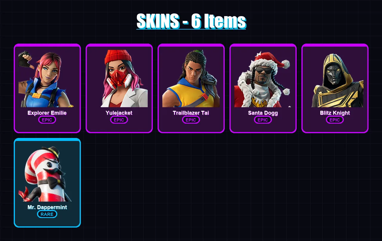 [SWITCH/PSN/PC] | Explorer Emilie | Yulejacket | Trailblazer Tai | Santa Dogg | Blitz Knight | 6 skin | 25 pickaxe | 9 emote | 16 glider | Lv177