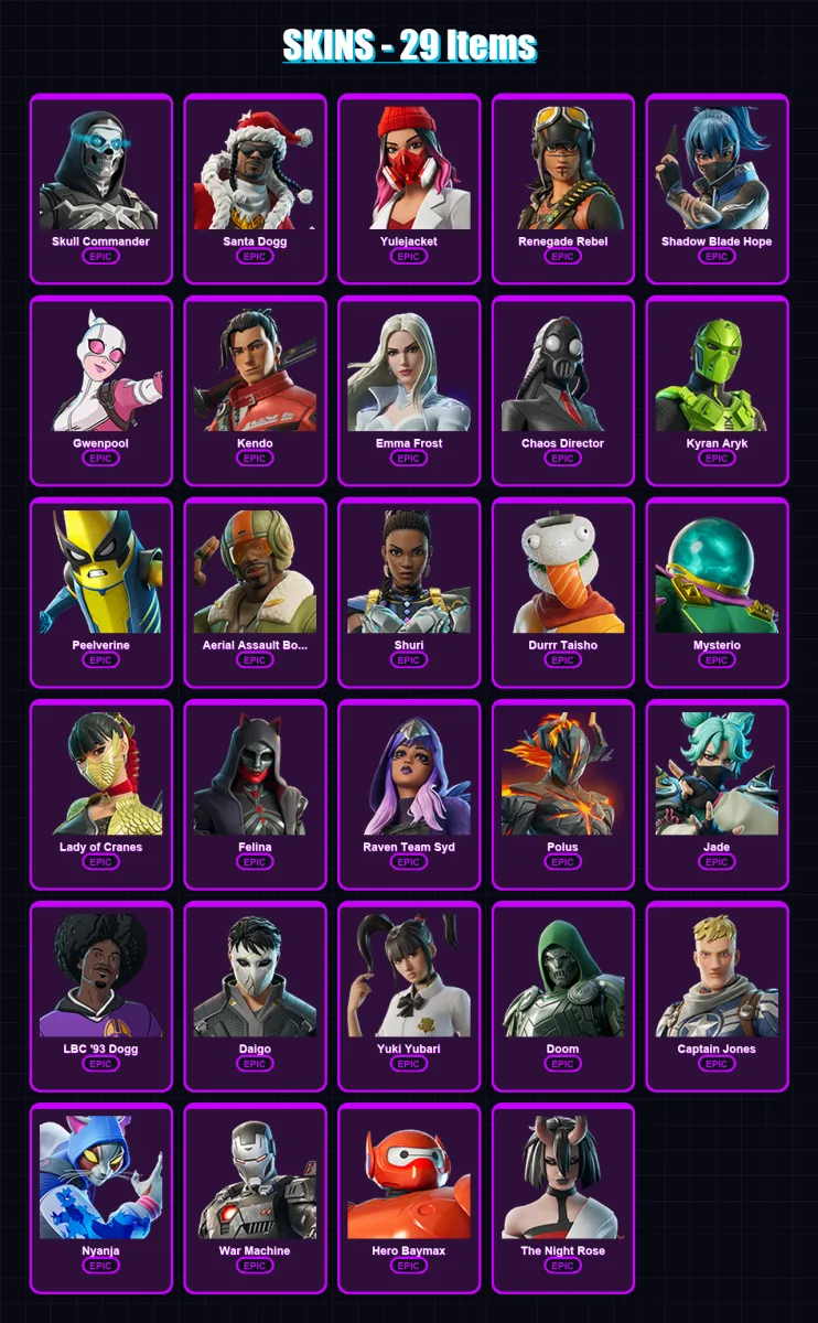 [PC/PSN] | Skull Commander | Santa Dogg | Yulejacket | Renegade Rebel | Shadow Blade Hope | 29 skin | 52 pickaxe | 25 emote | 32 glider | Lv371 — Fortnite account