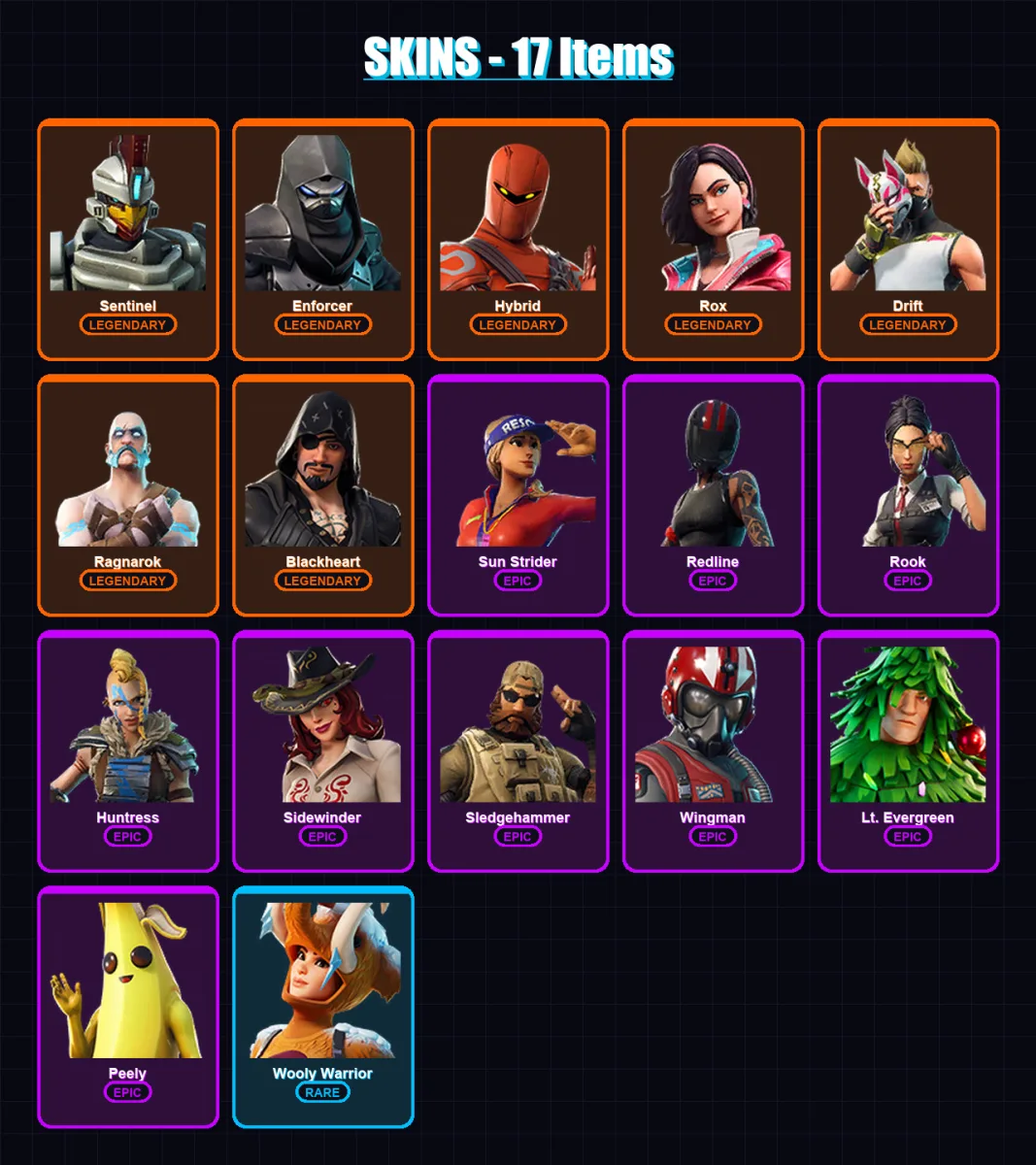 [PC/XBOX/PSN] | Sentinel | Enforcer | Hybrid | Rox | Drift | 17 skin | 19 pickaxe | 24 emote | 27 glider | Lv477 — Fortnite account