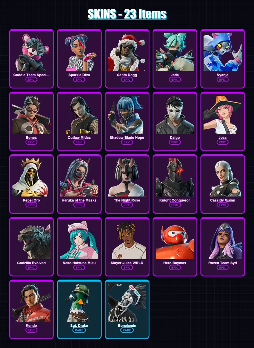 [PC/PSN] | Cuddle Team Specialist | Sparkle Diva | Santa Dogg | Jade | Nyanja | 23 skin | 33 pickaxe | 26 emote | 26 glider | Lv268