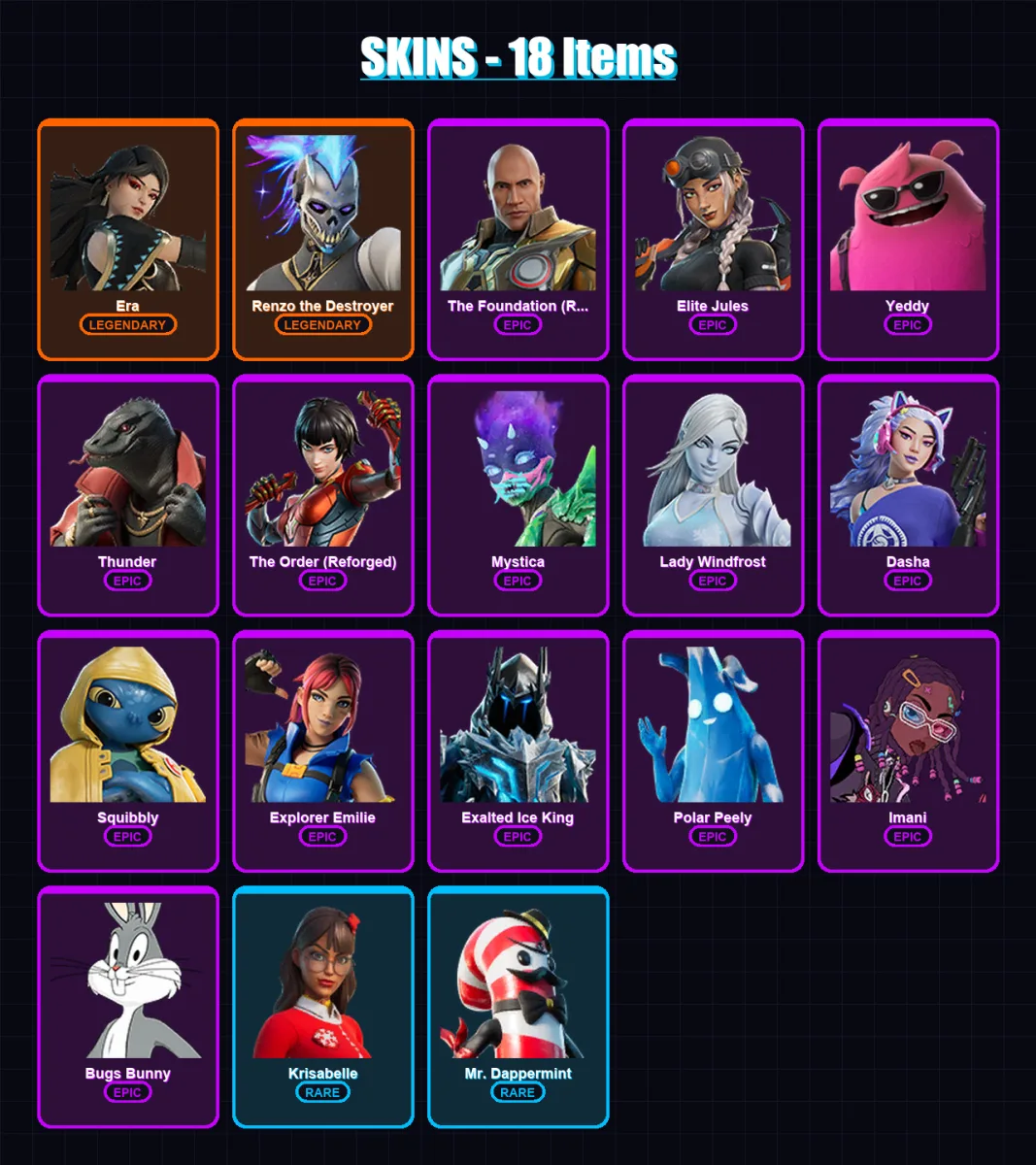 [PC/XBOX/PSN] | Era | Renzo the Destroyer | The Foundation (Reforged) | Elite Jules | Yeddy | 18 skin | 48 pickaxe | 29 emote | 42 glider | Lv569