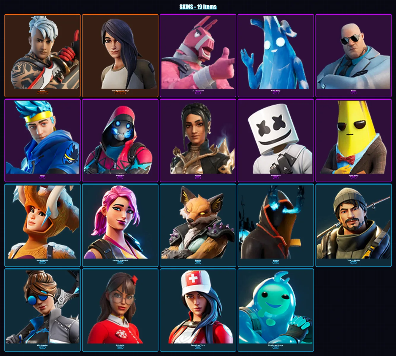 [PC/PSN] | Ronin | Gear Specialist Maya | Lt. John Llama | Polar Peely | Brutus | 19 skin | 26 pickaxe | 17 emote | 20 glider | Lv274 — Fortnite account