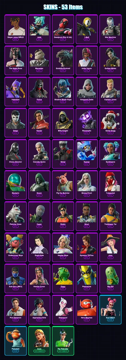 [PS4/PS5/XBOX/PC] | Slayer Juice WRLD | Jade | Deadpool (Pen & Ink) | 1-Ball | War Machine | 53 skin | 100 pickaxe | 63 emote | 68 glider | Lv1450 — Fortnite account